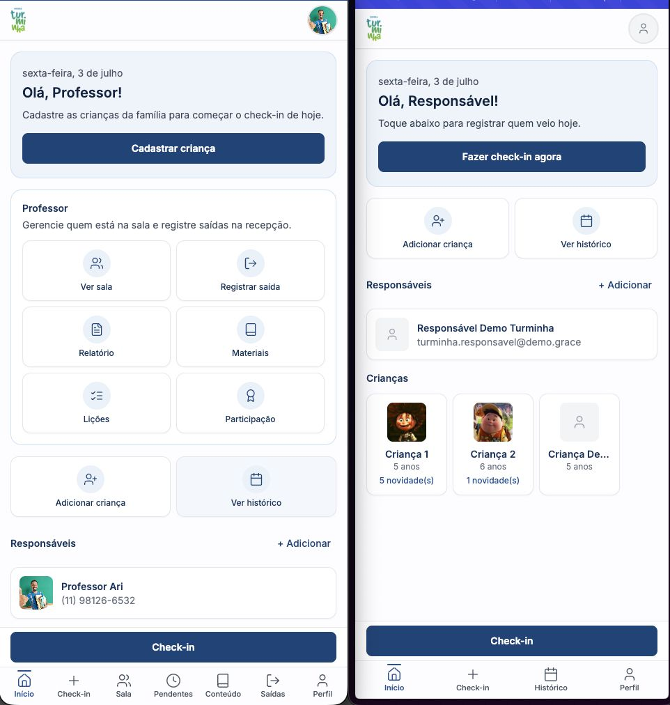 App Nossa Turminha, telas do professor e do responsável